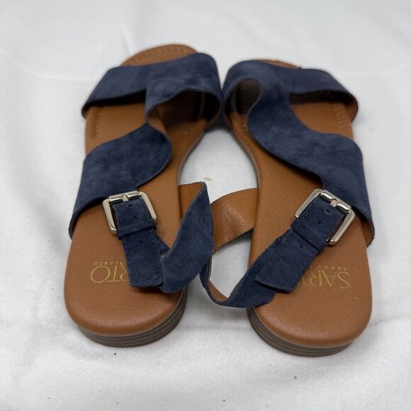 Franco Sarto Womens Sandals Navy Blue Suede Open Toe Sandals Buckle Size 8.5 - Picture 3 of 8